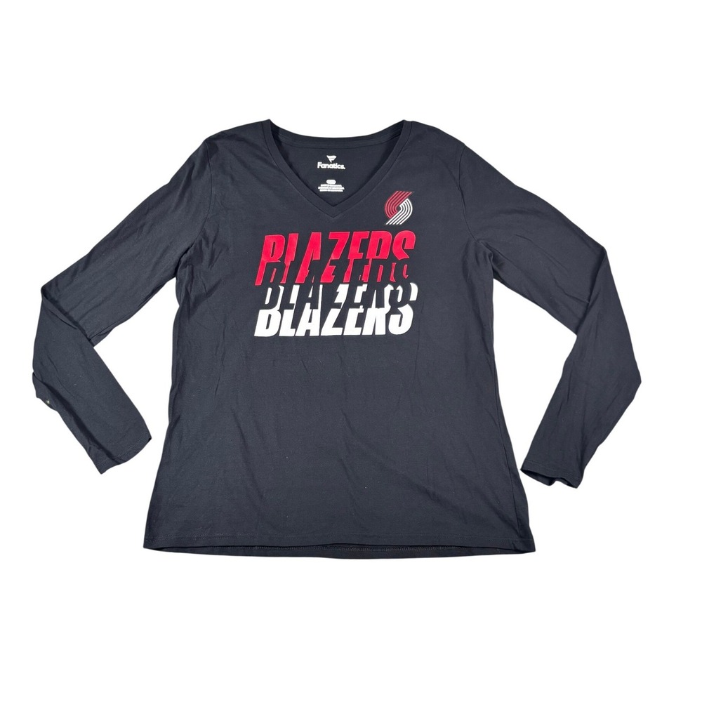 Fanatics Portland Trail Blazers Womens Long Sleeve V-Neck T-Shirt Black L NWT